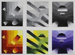 14. Value:Color design, acrylic on paper, each square 8” x 8”